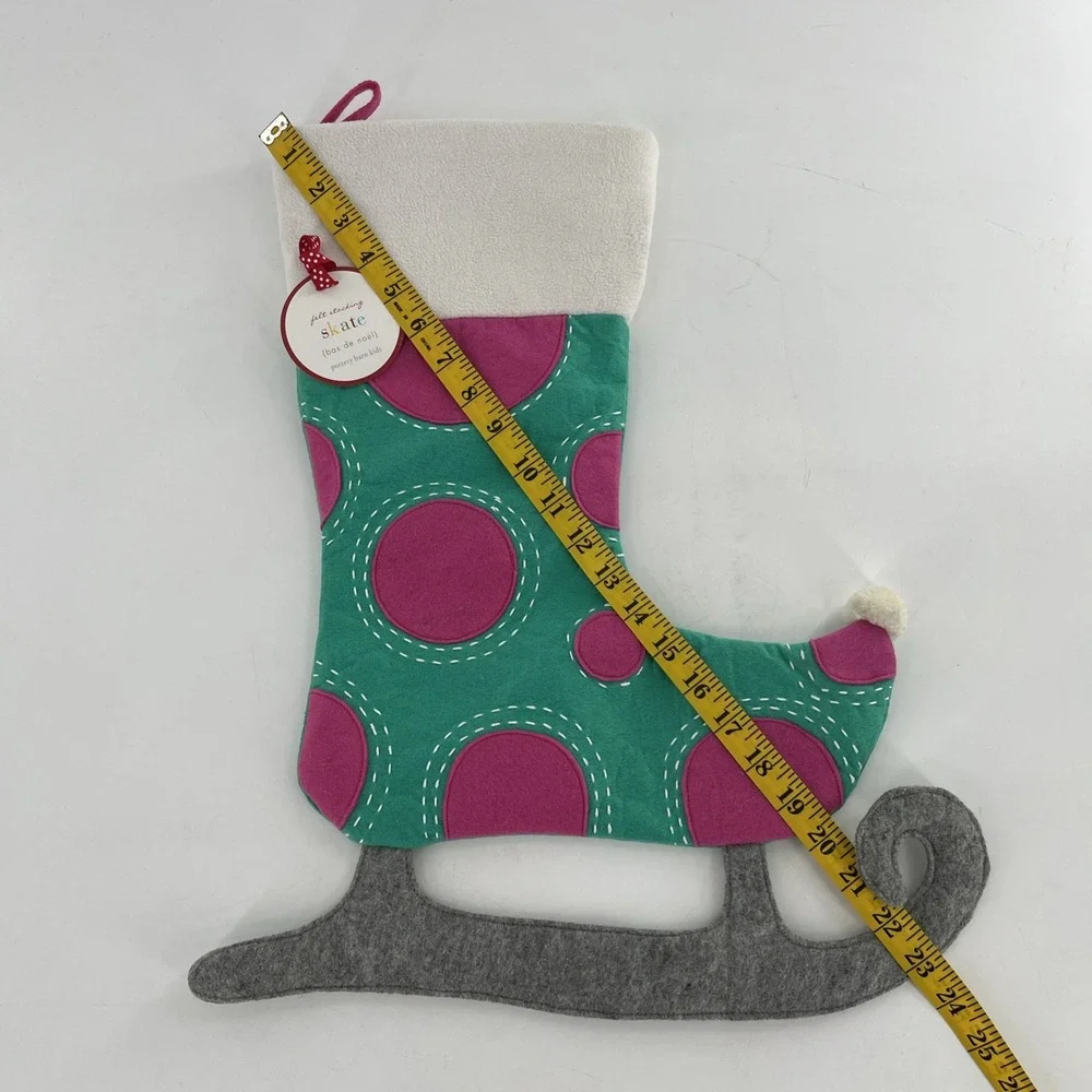 Rare Pottery Barn Felt Christmas Stocking‎ Figural Elf Ice Skate Polka Dot, 23